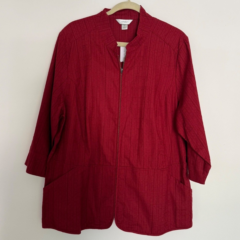 NWT CJ Banks Womens Burgundy Zip Up Dressy Jacket 2X Office Attire Workwear